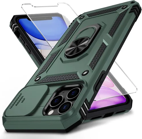 Vista 27 de Funda para iPhone 11 Pro con cubierta para lente de cámara, protector de pantalla HD, protección contra caídas de grado militar de 10 pies, soporte