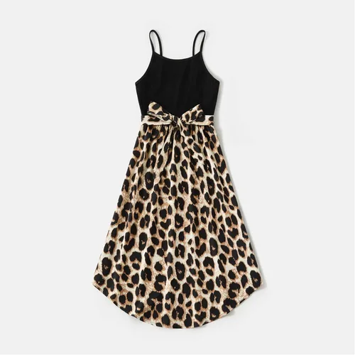 Vista 2 de PATPAT Conjuntos familiares a juego para mamá y yo con tirantes delgados, vestidos casuales sin mangas y camisetas de manga corta