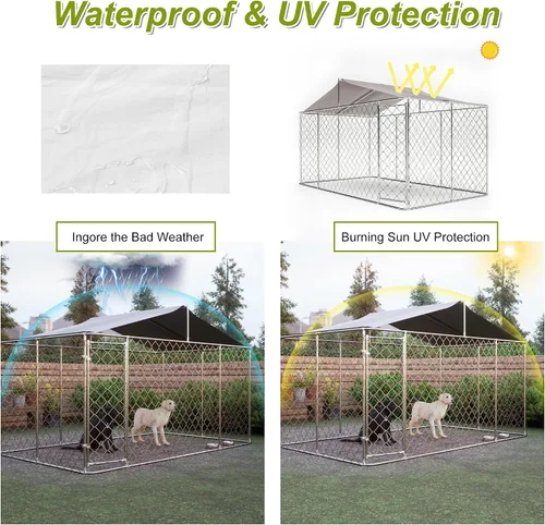 Vista 3 de IchbinGo Perrera grande para perros al aire libre, jaula resistente de acero galvanizado para perros con cubierta impermeable resistente a los rayos