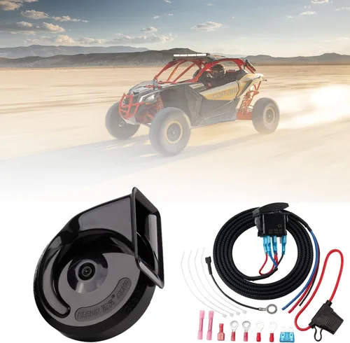 Vista 2 de Kit universal de bocina UTV con interruptor basculante LED y cable para carrito de golf, ATV, Polaris RZR, Ranger, General, Side by Side, Can-Am