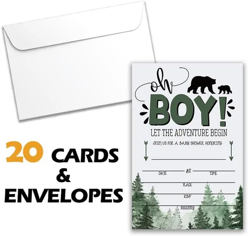 Vista 4 de Grace Yonks Wilderness Bear - Invitación para baby shower, tema de leñador, 20 tarjetas y sobres