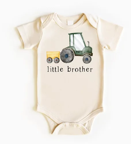 Vista 2 de Camisetas y mamelucos de tractor de granja Little Brother para hermanos revelan el anuncio del bebé