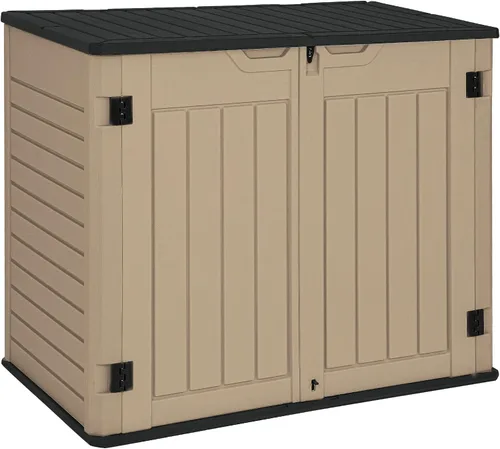 Vista 11 de YITAHOME Cobertizo de herramientas de resina gris claro, 36 pies cúbicos de almacenamiento horizontal impermeable para exteriores, cobertizo