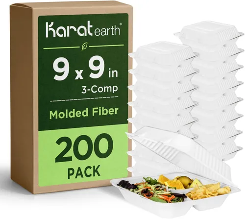 Vista 11 de KARAT EARTH Clamshell - Recipientes de alimentos para llevar [6 x 6 pulgadas, 500 unidades] Contenedores compostables para llevar, bagazo