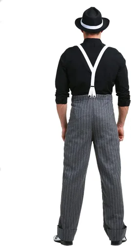 Vista 3 de Disfraz de mafia Underboss de talla grande para hombre, pantalones, tirantes y corbata