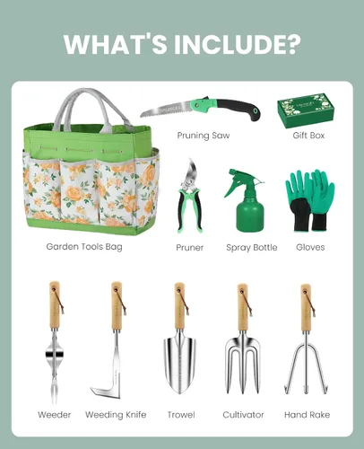 Vista 6 de Juego de herramientas de jardín para mujeres - Kit de 10 piezas de herramientas de jardín de acero inoxidable resistente con mango ergonómico