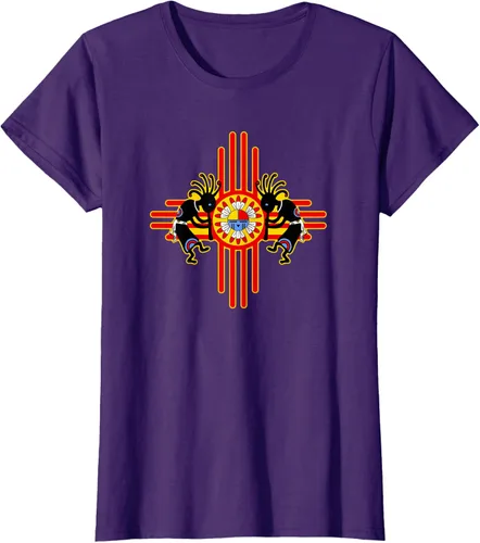 Vista 8 de Native American Kokopelli Kachina Zia Symbol 2 - Camiseta divertida para fanáticos, Negro