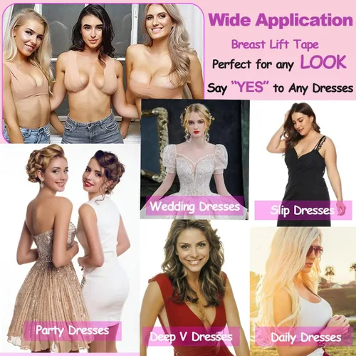 Vista 6 de KuXiYu Boobytape for Breast Lift tape Bob Tape for Large Breasts Boob Tape Satin Nipple Cover Invisible Adhesive Bra Tape