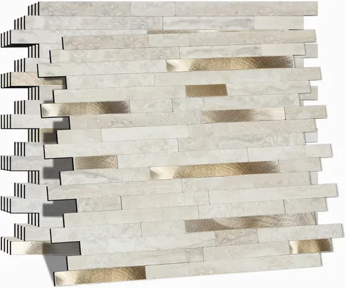 Vista 8 de Azulejos con acabado metálico para cocina, autoadhesivos, mármol plateado y blanco, estilo metro Azulejos para decorar cocina, lavandería