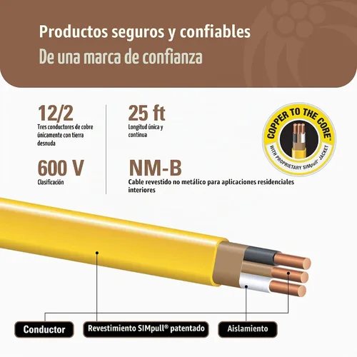 Vista 4 de Southwire Romex SIMpull 7.6 m 12/2 Sólido CU NM-B C/T Alambre, 28828221