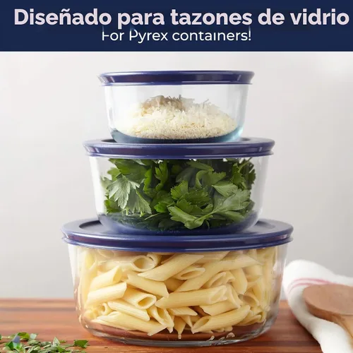 Vista 2 de Wood Grip - Tapas de repuesto compatibles con recipientes de vidrio Pyrex - Tapas duraderas a prueba de fugas - Se adapta a cuencos redondos