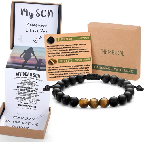 Vista 14 de Pulsera de cristal natural para adolescentes, niños, hombres, caja de regalo extraíble especialmente para hijo, nieto, papá, amor en cumpleaños