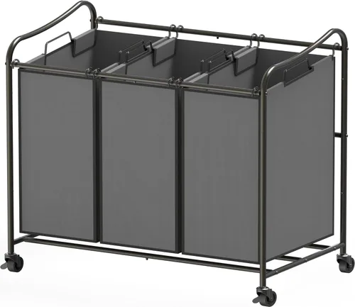 Vista 7 de Simple Houseware Carrito rodante clasificador de lavandería de 3 bolsas resistente, bronce