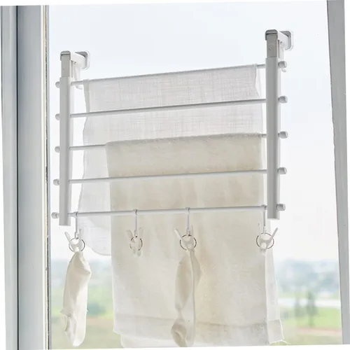 Vista 6 de Cabilock Estante de secado de ropa plegable extensible para uso en interiores y exteriores, diseño de ahorro de espacio con función telescópica