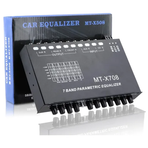 Vista 2 de Ecualizador de audio para automóvil de 7 bandas, ecualizador gráfico de audio para automóvil, ecualizador de automóvil con salidas delanteras