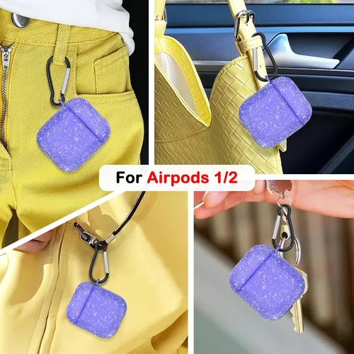 Vista 6 de Newseego Funda para AirPods de 1 y 2 generación, funda de lujo con diamantes de imitación brillantes con llavero para mujeres y niñas, antiarañazos