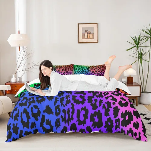 Vista 16 de Juego de funda de edredón para niños, tamaño individual, diseño de cebra y leopardo con purpurina, decoración de habitación para niñas y mujeres