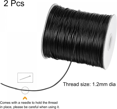 Vista 3 de uxcell 2 cuerdas de poliéster encerado de 0.047 in, 518.4 ft (172 yardas), hilo de cuentas para hacer joyas, pulseras, collares, tejer, color negro
