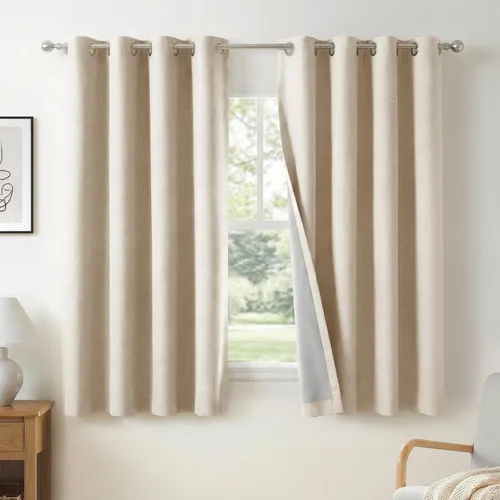 Vista 40 de Cortinas pequeñas cortas con textura de lino 100% opacas para ventanas