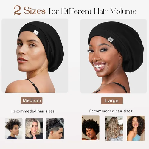 Vista 4 de YANIBEST - Gorro de satén de seda para dormir y cubrir el cabello, holgado, ajustable y con forro de seda para cabello rizado y trenzas