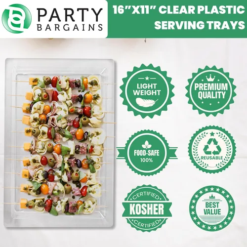 Vista 5 de PARTY BARGAINS Bandejas de plástico para servir de 16 x 11 pulgadas, paquete de 4 bandejas desechables de plástico transparente, excelentes