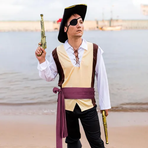 Vista 5 de 2 unidades de cinturón de pirata de Halloween, color negro y rojo vino, gran bandana pirata, cinturón de cintura para hombres y mujeres, Halloween
