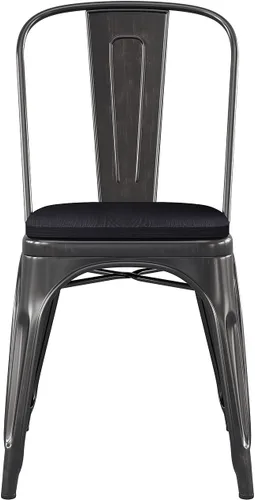 Vista 7 de Flash Furniture Perry - Silla apilable comercial para interiores y exteriores con asiento de poliestireno, marco de metal dorado envejecido, asiento