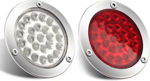 Vista 2 de Kit de 6 luces traseras LED redondas de 4 pulgadas para remolque, 4 rojas + 2 blancas de 4 pulgadas, luces LED redondas para parar, girar, marcha
