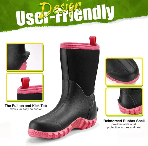 Vista 5 de TIDEWE Botas de goma para mujer, botas de lluvia aisladas de neopreno de 0.217in con vástago de acero, botas de caza impermeables de media