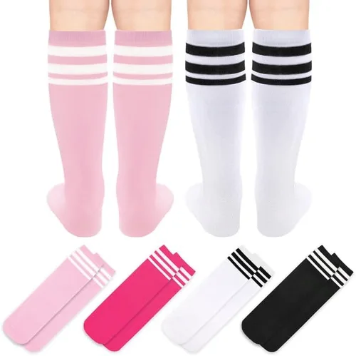 Vista 5 de Olreco Paquete de 4 calcetines de fútbol para niños, calcetines de fútbol para jóvenes, calcetines de fútbol para niños y niñas, calcetines