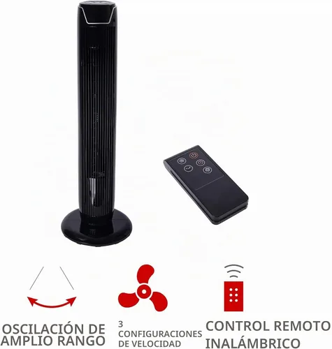 Vista 2 de Alera Ventilador de torre oscilante de 36" de 3 velocidades con control remoto, plástico, negro