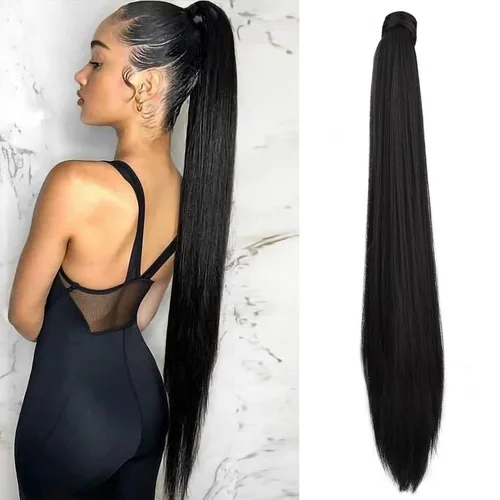 Vista 21 de SEIKEA Extensión de cola de caballo con clip alrededor del cabello lacio para mujer (12 pulgadas, negro)