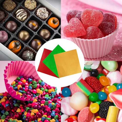 Vista 2 de 100 envoltorios de papel de aluminio para dulces, 4 x 4 pulgadas, cuadrados de papel de aluminio para dulces, chocolate, pasteles (dorado)