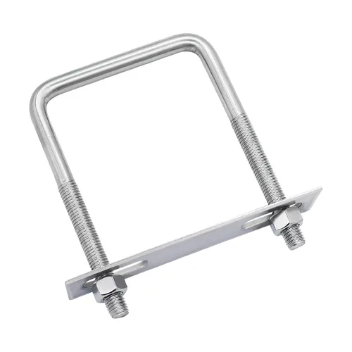 Vista 10 de Pernos en U cuadrados de acero inoxidable 304 de 2" (50 mm) de ancho interno, 4.72" (120 mm) de longitud, M10 con tuercas, placa de marco