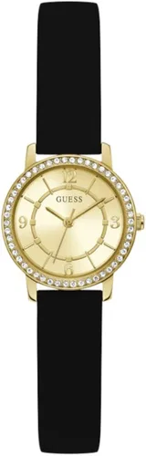 Vista 2 de GUESS Reloj analógico de silicona negra y dorada para mujer de EE. UU, Oro Rosa