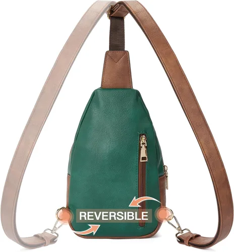 Vista 32 de Telena Riñonera pequeña para mujer, de cuero, cangureras, bolsa de pecho para mujer