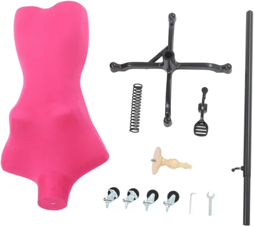 Vista 7 de Torso de maniquí de forma de vestido femenino, modelo de cuerpo ajustable de 51 a 75 pulgadas, modelo de exhibición de ropa con ruedas de 360°