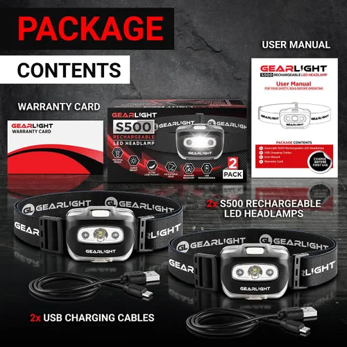 Vista 8 de GearLight Linterna frontal recargable por USB, S500 para correr, acampar y exteriores, faros delanteros LED para campamento, lámpara de cabeza