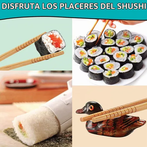 Vista 5 de Kit de fabricación de sushi SmileTools, juego de 22 piezas para principiantes con libro guía, bazuca, cuchillo, estera, cortador de aguacate
