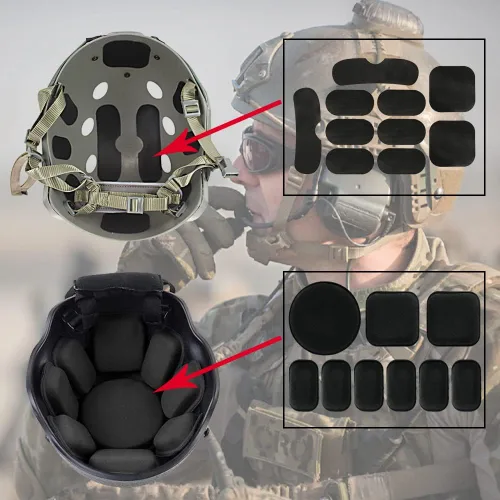Vista 3 de Almohadillas universales para casco Airsoft, kit de almohadillas de espuma de repuesto para casco rápido, mich/ACH/USMC/PASGT