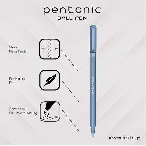 Vista 2 de Bolígrafos Pentonic, 15 unidades, barriles gris, azul y rosa, tinta negra, azul y roja, punta fina de 0.7 mm, escritura suave para tomar notas