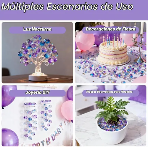 Vista 6 de Sukh - 100 unidades de canicas de cristal, diseño de ojo de gato morado, bolas de relleno de jarrón a granel de 0.39 pulgadas