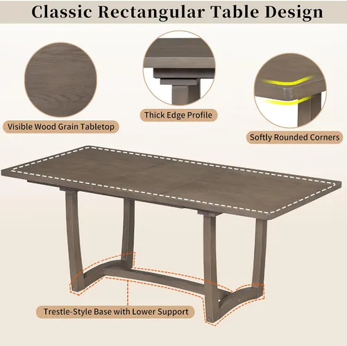 Vista 9 de Merax Juego de mesa de comedor extensible de 7 piezas para 6, mesa de cocina rectangular con 6 sillas tapizadas y respaldo curvado para comedor