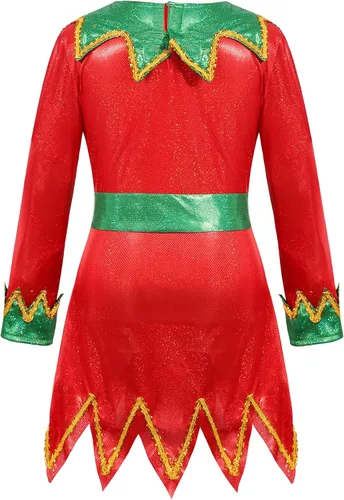 Vista 7 de Costumerry Disfraz de elfo para niñas, vestido de Papá Noel de elfo, traje de Navidad