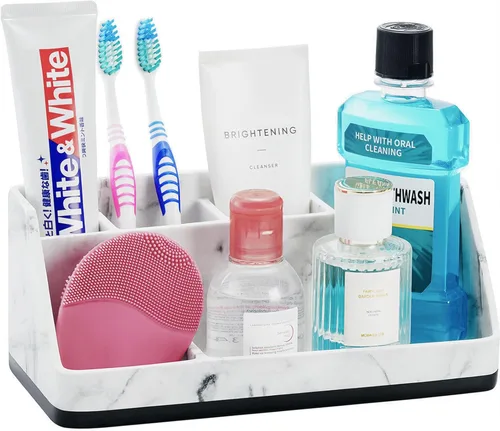 Vista 7 de VITVITI Portacepillos de dientes para baños, organizador de encimera de baño para encimera de tocador, fregadero de 5 ranuras, cepillo de dientes
