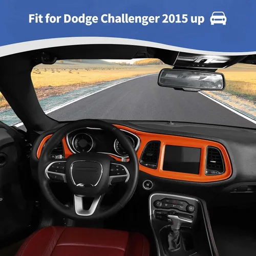 Vista 4 de RT-TCZ para Challenger Cubierta de Panel de Tablero de Consola Central Naranja para Dodge Challenger 2015-2023 Accesorios Interiores Naranjas 4