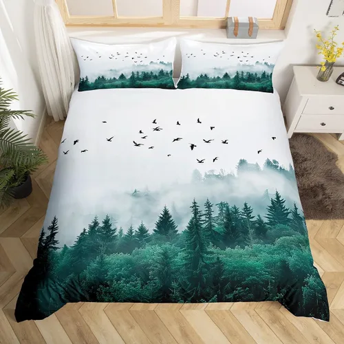 Vista 10 de Erosebridal Funda de edredón lavanda para niños, niñas, adultos, mujeres, funda de edredón de árboles verdes, tamaño individual, juego de ropa