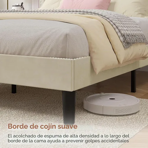 Vista 5 de VECELO Base de cama de plataforma de tamaño individual con cabecera tapizada de altura ajustable, base de colchón moderna, soporte de listones