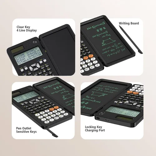 Vista 2 de NEWYES Calculadoras científicas recargables 991ES MAX, 417 funciones, pizarra de escritura, estuche duro plegable, pantalla de 4 líneas
