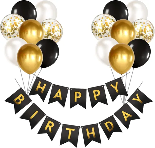 Vista 10 de Cartel de feliz cumpleaños, banderines, globos de fiesta azul bebé, confeti, globos de látex, pancartas de fiesta para niños y niñas, decoraciones